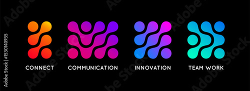 Abstract Connect Logo. Geometric Icon with Dots and Gradient. Vector Tech Medical Symbol Design.