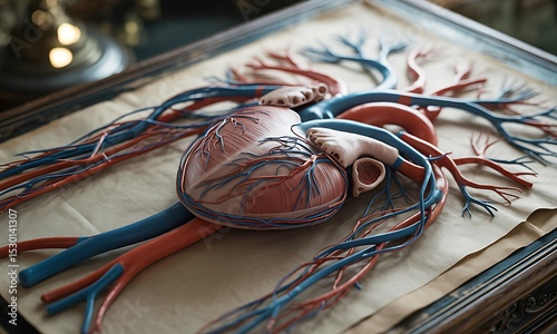 Detailed Anatomical Heart Model on Tan Background