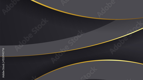 Abstract curve shape black and gold lines luxury background