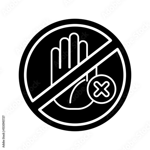 Rejection pixel perfect linear icon. Negative response, Person showing stop gesture vector illustration on white background
