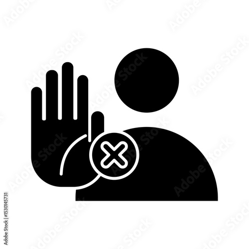 Rejection pixel perfect linear icon. Negative response, Person showing stop gesture vector illustration on white background
