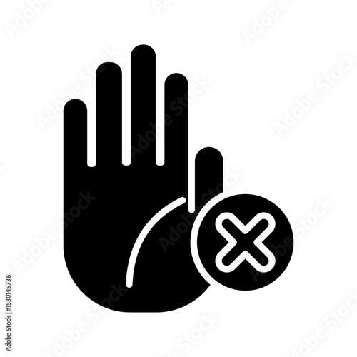 Rejection pixel perfect linear icon. Negative response, Person showing stop gesture vector illustration on white background
