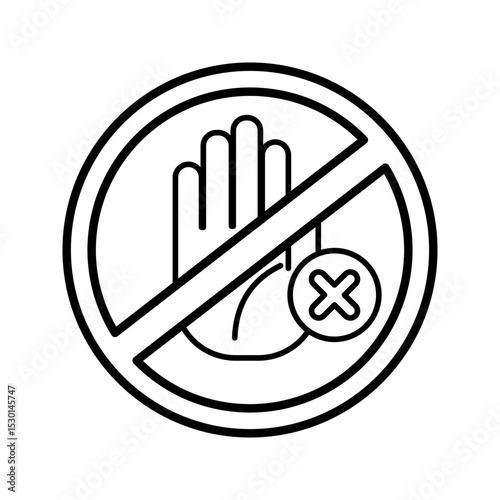 Rejection pixel perfect linear icon. Negative response, Person showing stop gesture vector illustration on white background
