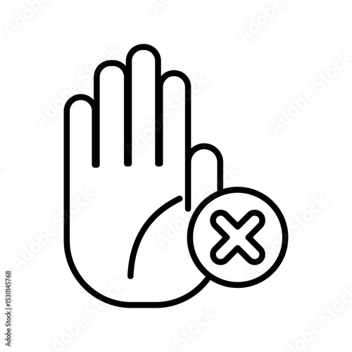 Rejection pixel perfect linear icon. Negative response, Person showing stop gesture vector illustration on white background
