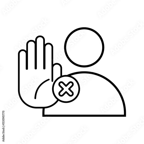 Rejection pixel perfect linear icon. Negative response, Person showing stop gesture vector illustration on white background
