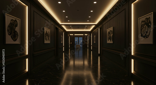 Elegant Dark Hallway Interior Design Modern Luxury Corridor with Recessed Lighting