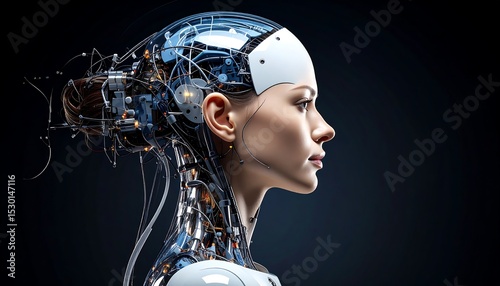 Wallpaper Mural AI Woman Profile Futuristic Cyborg Portrait with Science, Technology, Digital Art, and Dark Background. Torontodigital.ca