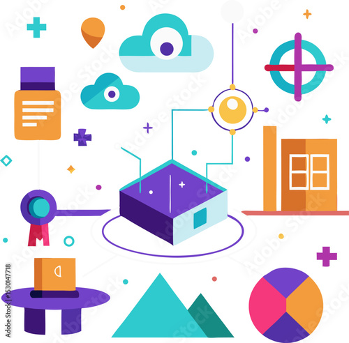 Flat business and finance infographic icons for web design and marketing elements