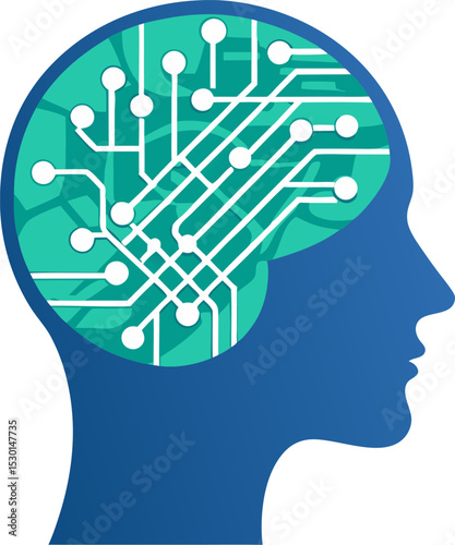 Human head silhouette with gears and brain symbolizing thought, innovation, and ideas