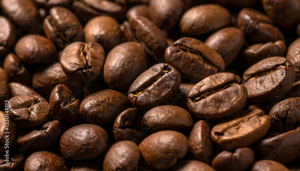 Fototapeta premium Macro Photography of Roasted Coffee Beans Rich, Dark, and Aromatic