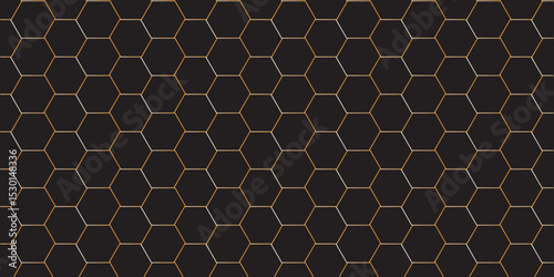 Seamless honeycomb hexagon pattern with bees and yellow geometric design
