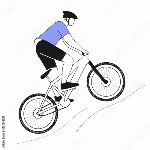 Mountain Biking Illustration Cyclist Ascending Hill, Adventure Sports Graphic