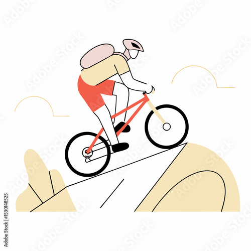 Mountain Biking Adventure Cyclist Ascending Hill, Outdoor Sport Illustration