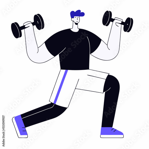 Man Exercising with Dumbbells Strength Training and Fitness Illustration