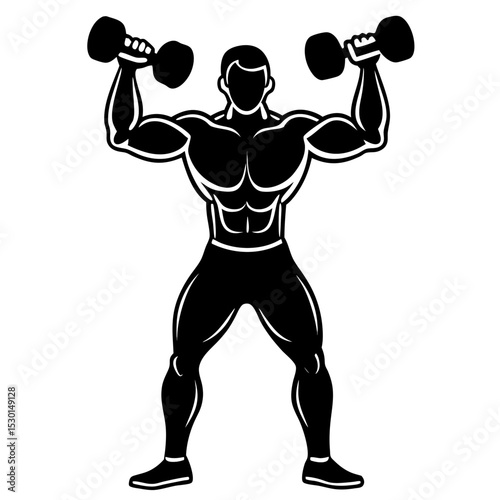 Powerful Muscular Man Lifting Dumbbells Strength Training Illustration