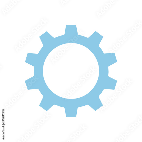 Industrial Cog Icon: A clean and minimalistic, isolated, flat vector of a light blue industrial cog, perfectly symbolizing concepts of mechanics and the industrial age.