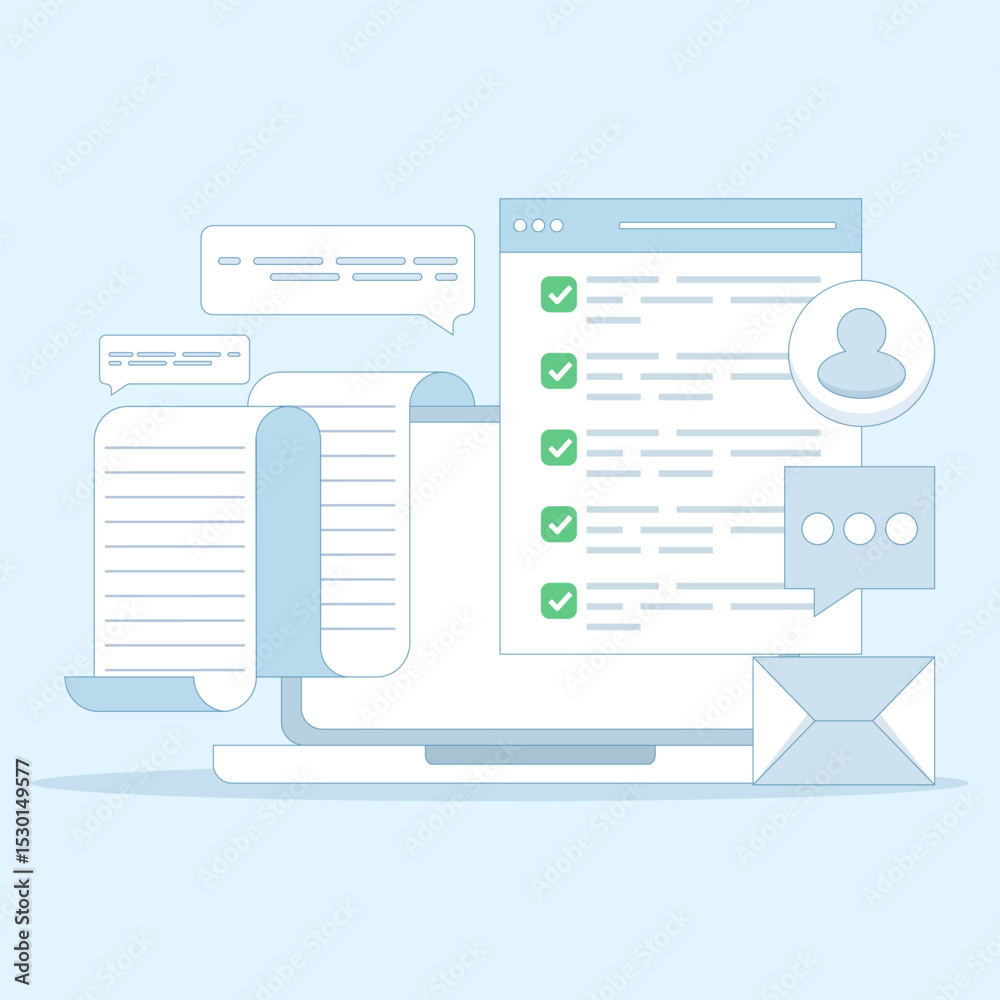 Online Checklist Concept, checkbox with check mark. checklist, to-do list to manage multiple tasks, online work schedule reminder, Checklist on screen. to do tasks. flat design vector illustration.