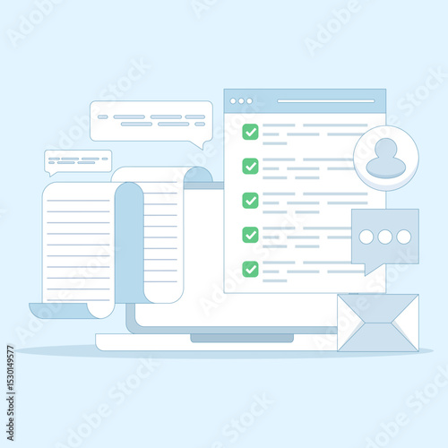 Online Checklist Concept, checkbox with check mark. checklist, to-do list to manage multiple tasks, online work schedule reminder, Checklist on screen. to do tasks. flat design vector illustration.