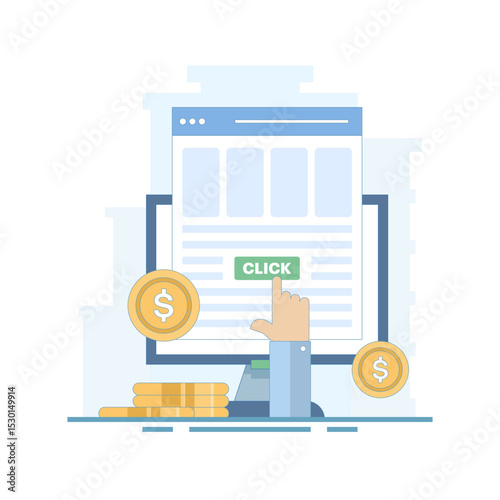 PPC marketing concept, pay per click or CPC PPC, Website paid advertising, internet advertising, Pay per click. Illustration for website, page, app, poster and banner. Vector illustration.