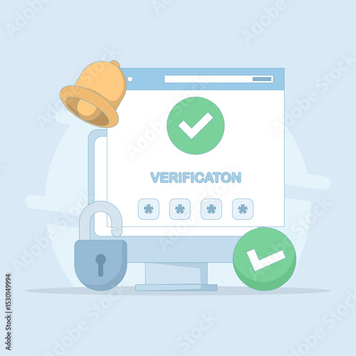 User verification concept, security system. verification check mark. receiving OTP code. one time password for protection. cyber security, secure authentication. flat design illustration.