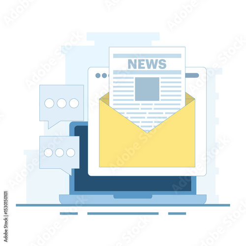 Email newsletter concept, Email marketing, SEO on email marketing, digital news, subscription renewal. Online business strategy, newsletter marketing. Flat vector illustration on background.