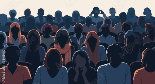 Diverse Audience Silhouettes in a Crowd Vector Illustration