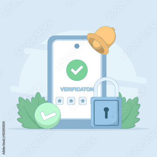 User verification concept, security system. verification check mark. receiving OTP code. one time password for protection. cyber security, secure authentication. flat design illustration.