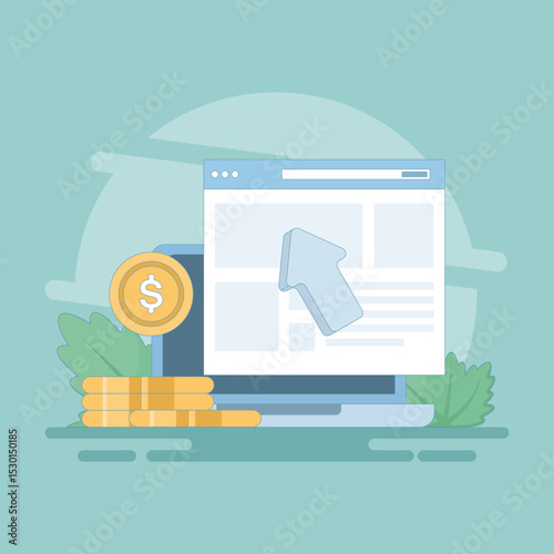 PPC marketing concept, pay per click or CPC PPC, Website paid advertising, internet advertising, Pay per click. Illustration for website, page, app, poster and banner. Vector illustration.