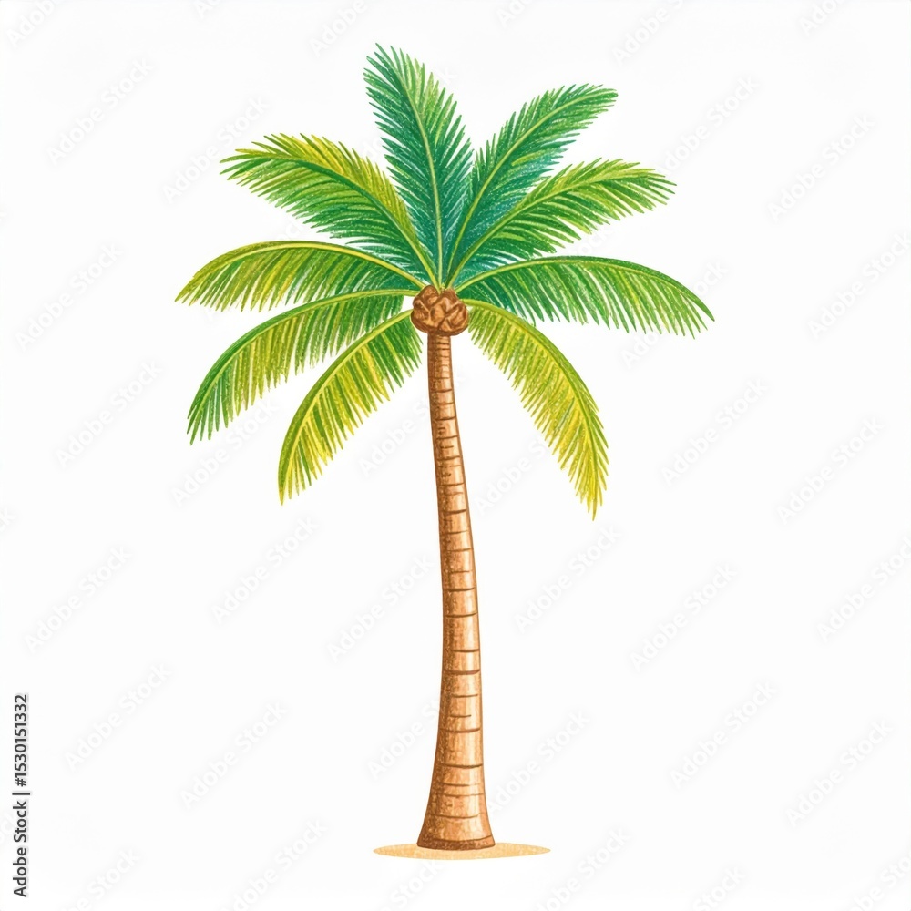 Obraz premium Green Palm Tree Illustration on White Background