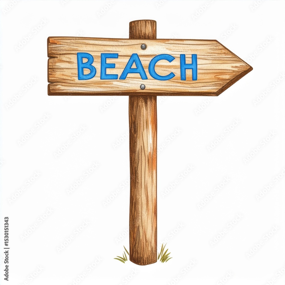 Wooden Beach Sign with Blue Lettering Wooden Beach Sign with Blue Lettering