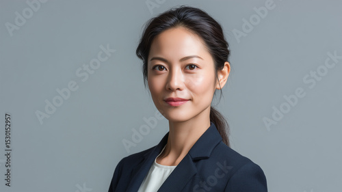 グレー背景で撮るビジネス女性の肖像