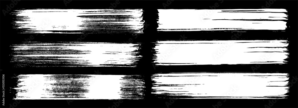 White grunge design elements. Vector chalk grunge hand drawn banners isolated on chalkboard bg. Paint roller, ink splash brush strokes. Grungy paint brush decoration. Distressed brushstrokes