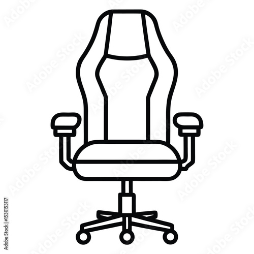 Clean line art illustration of a modern ergonomic gaming chair for comfortable workspace. gaming chair, chair, ergonomic, comfort, office, desk, furniture.