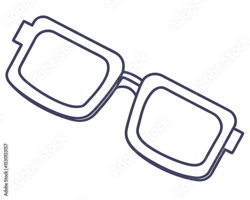 Simple outline illustration of modern square frame eyeglasses with blue outlines on white background.