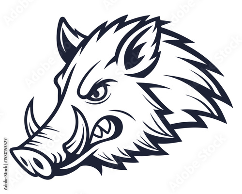 Fierce boar head illustration in black and white emphasizing strength and aggression.