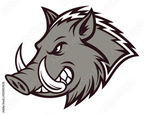 Fierce wild boar mascot in grey and white vector illustration for sport logos. boar, wild boar, hog, pig, mascot, animal, logo, icon.