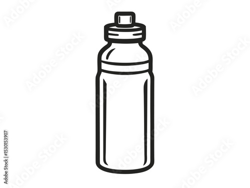 Simple black and white outline of a modern sports water bottle ready for active hydration..