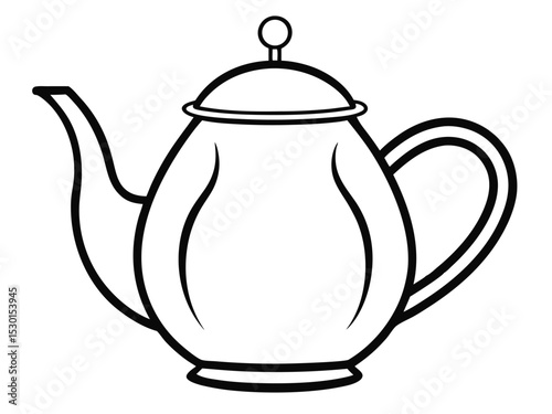 Simple black and white illustration of a teapot perfect for coloring book designs and other creative projects.