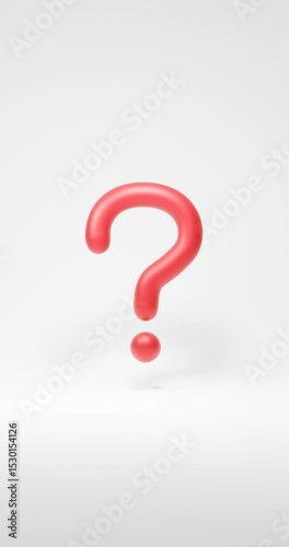 3D animation with rotating red question mark on white background.4k(Vertical)