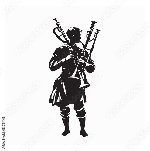 Music Instrument Bagpipes Silhouette vector isolated on white background.