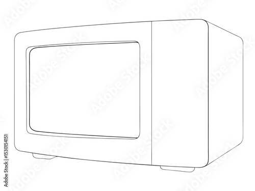 Simple black and white outlined microwave oven illustration for design projects and kitchen themed imagery.