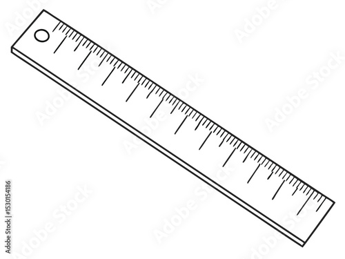 Simple black and white illustration of a ruler featuring measurement markings for education and design.