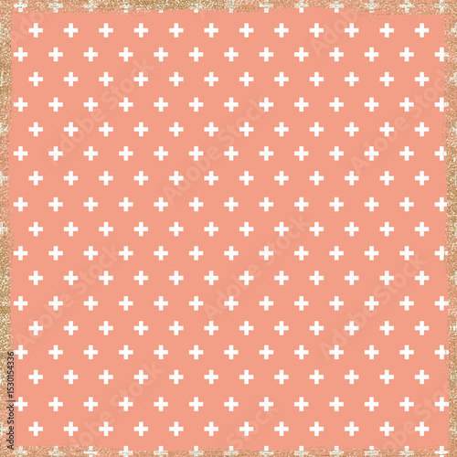 Vintage seamless pattern with white plus signs on a textured peach-pink background. Retro minimal design ideal for fabric, scrapbooking, wrapping paper, stationery, and decorative projects.