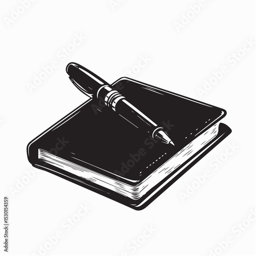 Notebook With Pen Vector Art, Icons, and Graphics Isolated on white background.