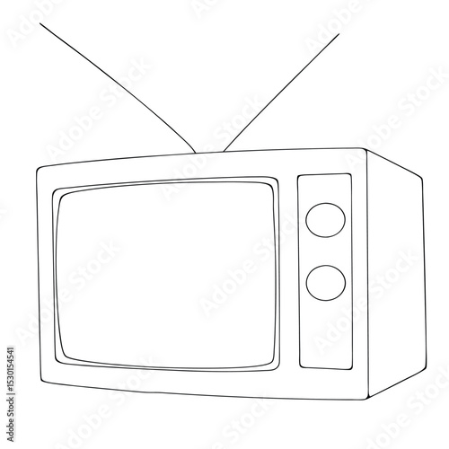 Simple outlined retro television set with antenna representing technology and entertainment for design.