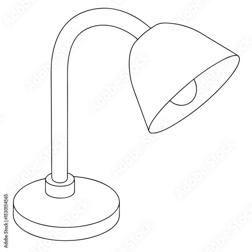 Outlined illustration of a modern gooseneck desk lamp providing illumination in black and white.