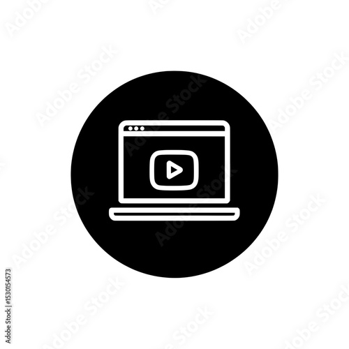 Circular laptop screen icon with play button representing online video content or streaming platform