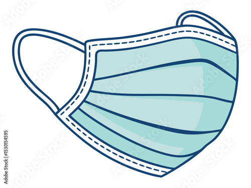 Illustration of a stylized blue medical face mask representing health safety and disease protection.