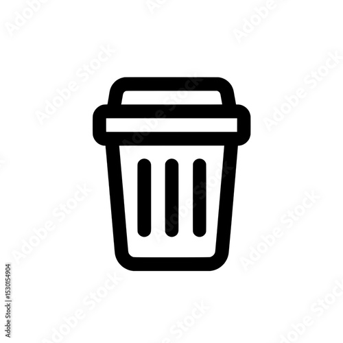 Line art trash can icon with lid for web design and application interfaces