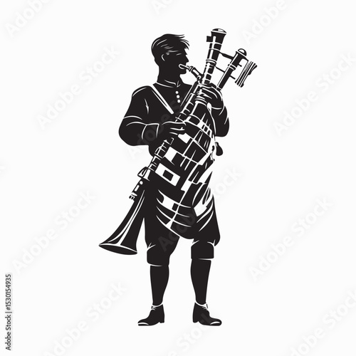 Music Instrument Bagpipes Silhouette vector isolated on white background.